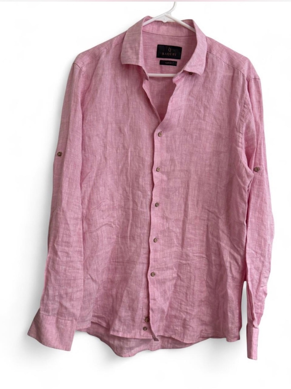 Men's Pink Linen Button-Down Shirt